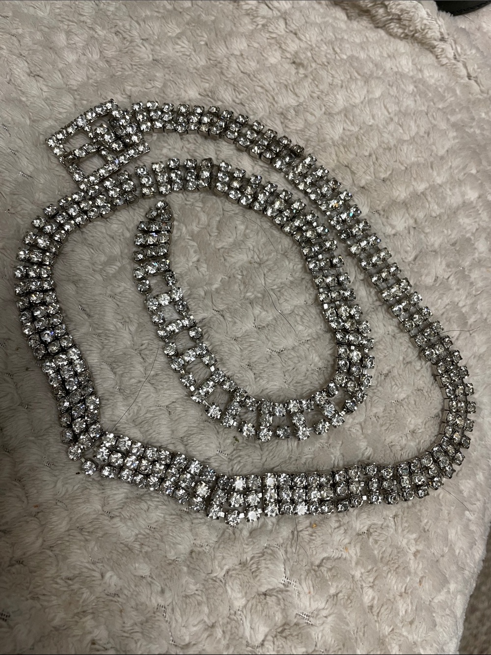 Vintage Silver metal diamond Crystal belt- all stones in place !